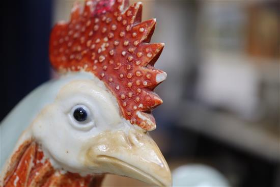 A pair of Chinese celadon chickens height 25cm